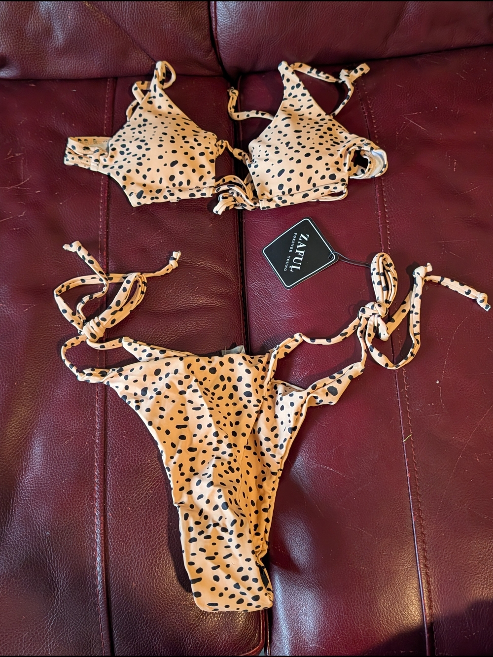 Zaful Tan Bikini with Black Spot Print